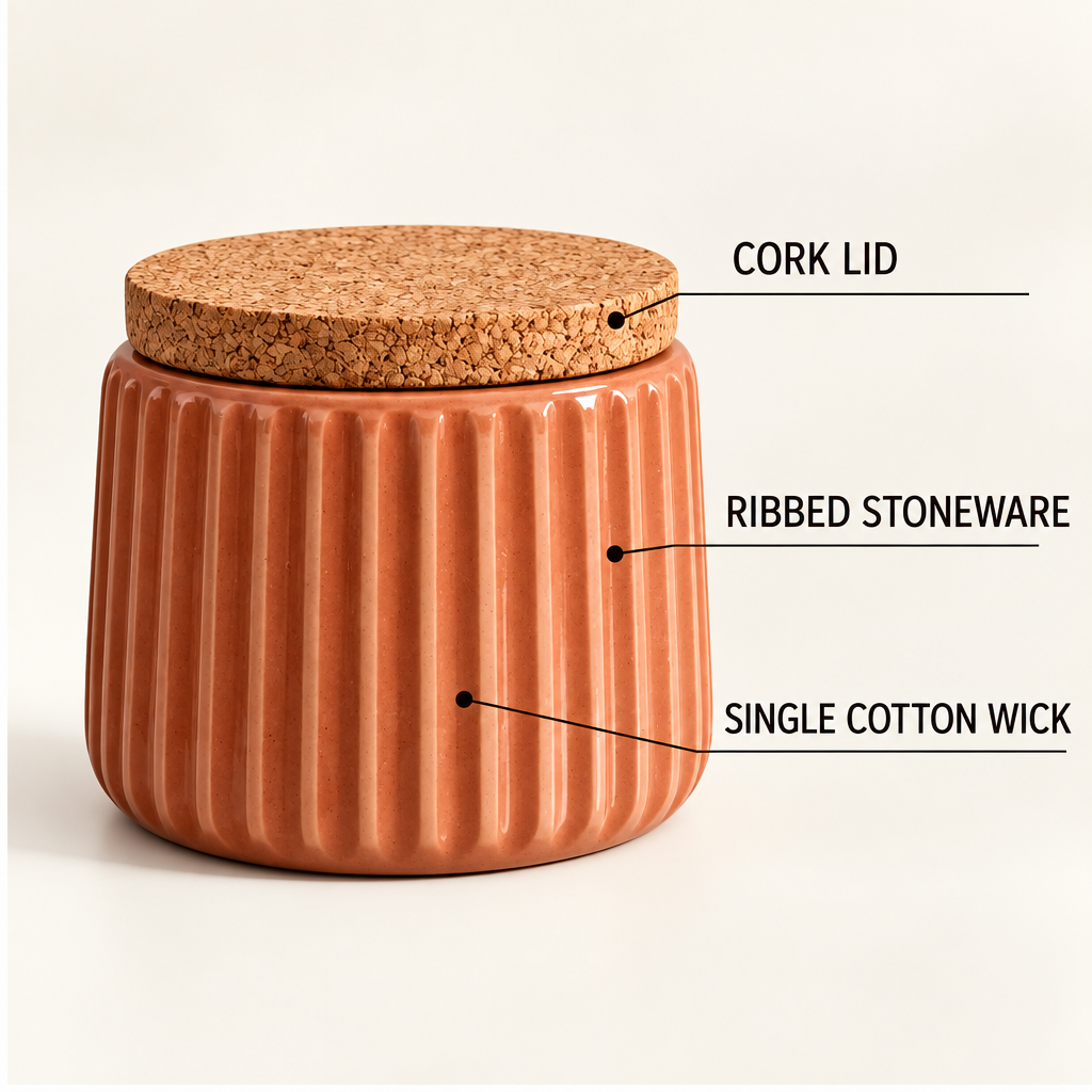 Merqavi™ Terracotta Ribbed Stoneware Large Jar Candle
