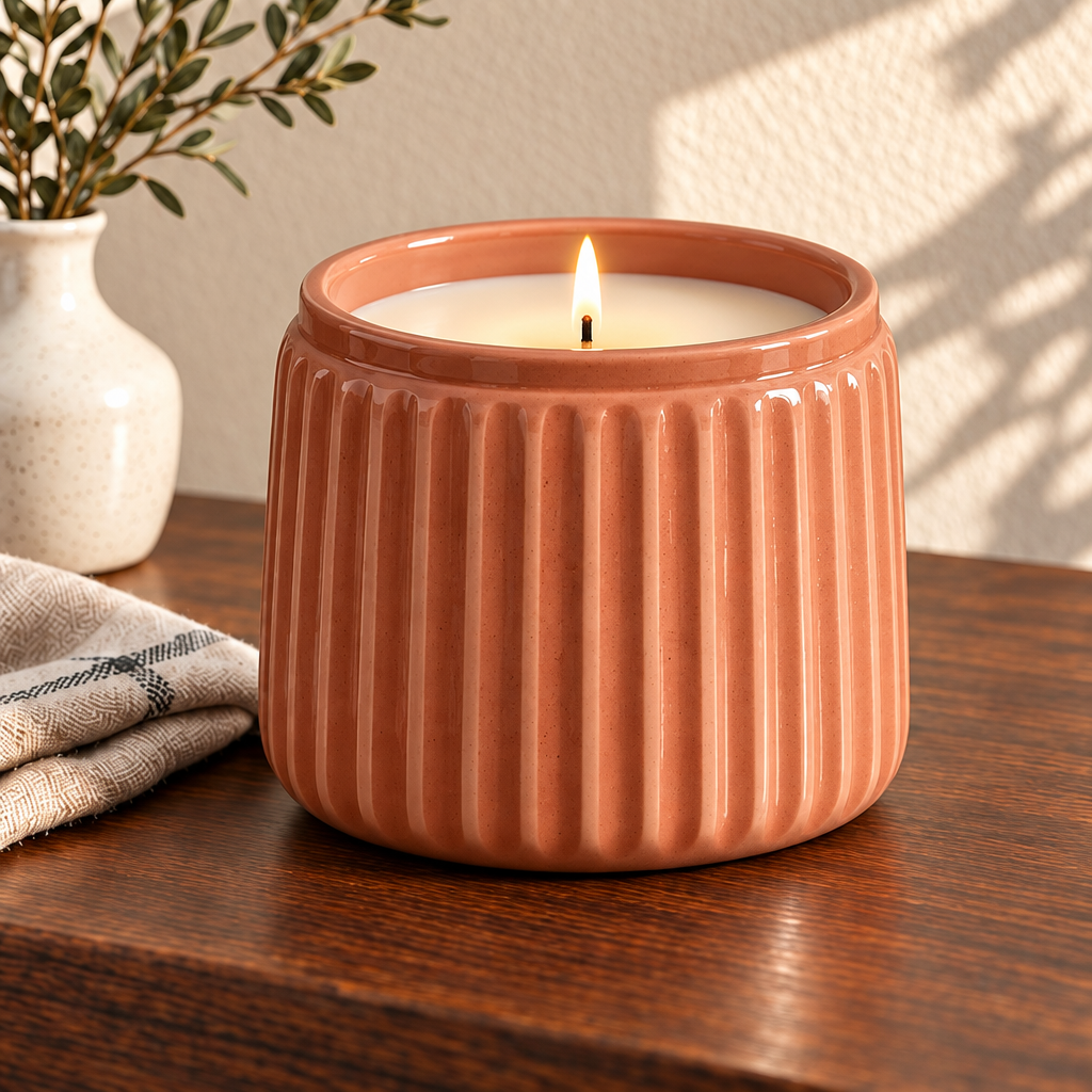 Merqavi™ Terracotta Ribbed Stoneware Large Jar Candle