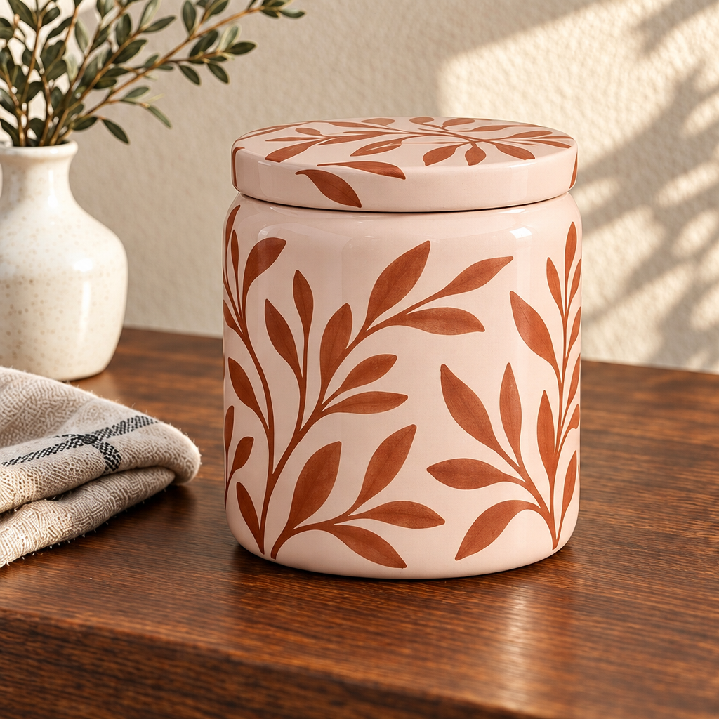 Merqavi™ Terracotta Leaf Ceramic Large Jar Candle