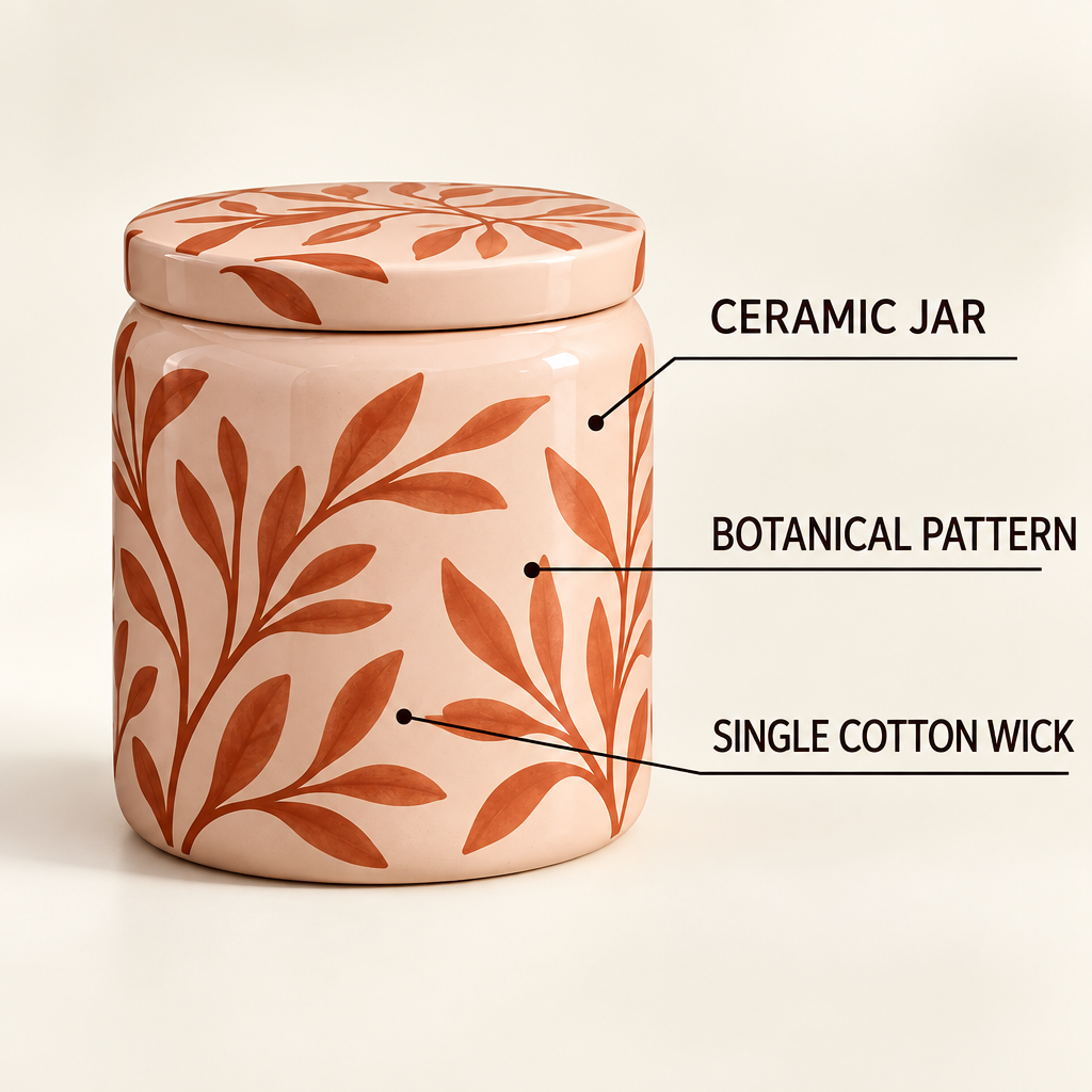 Merqavi™ Terracotta Leaf Ceramic Large Jar Candle