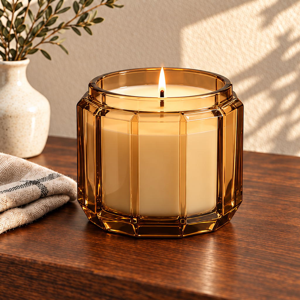 Merqavi™ Amber Octagonal Glass Large Jar Candle