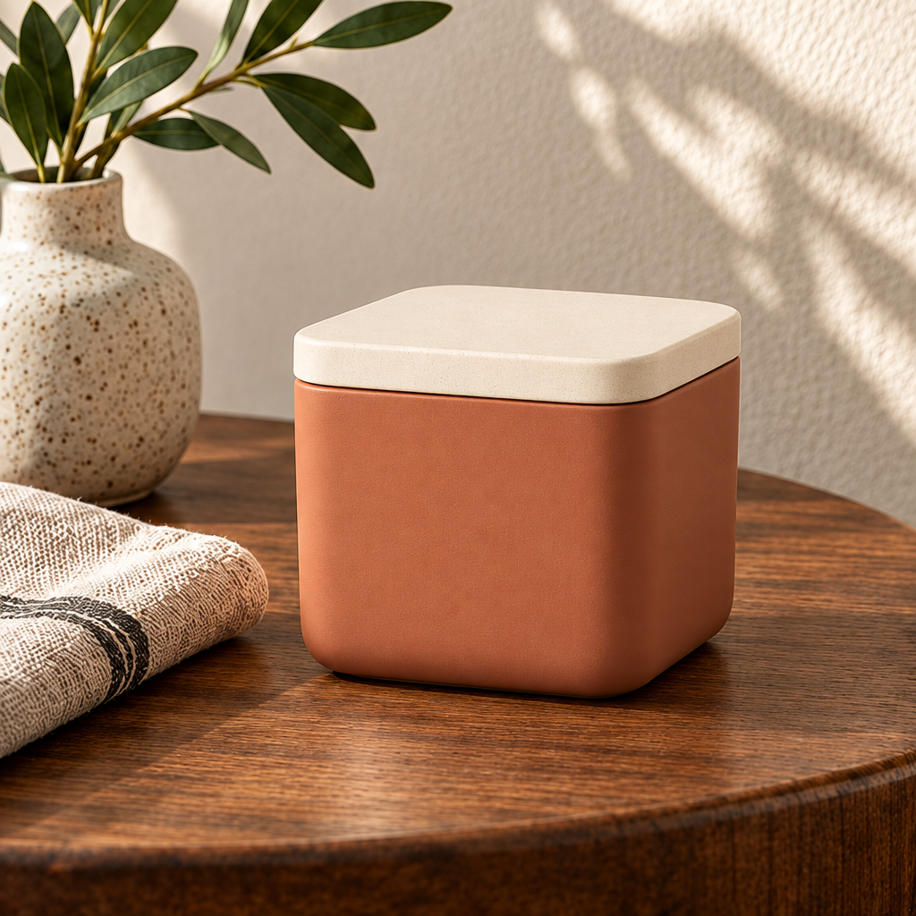 Merqavi™ Terracotta Square Ceramic Medium Scented Candle