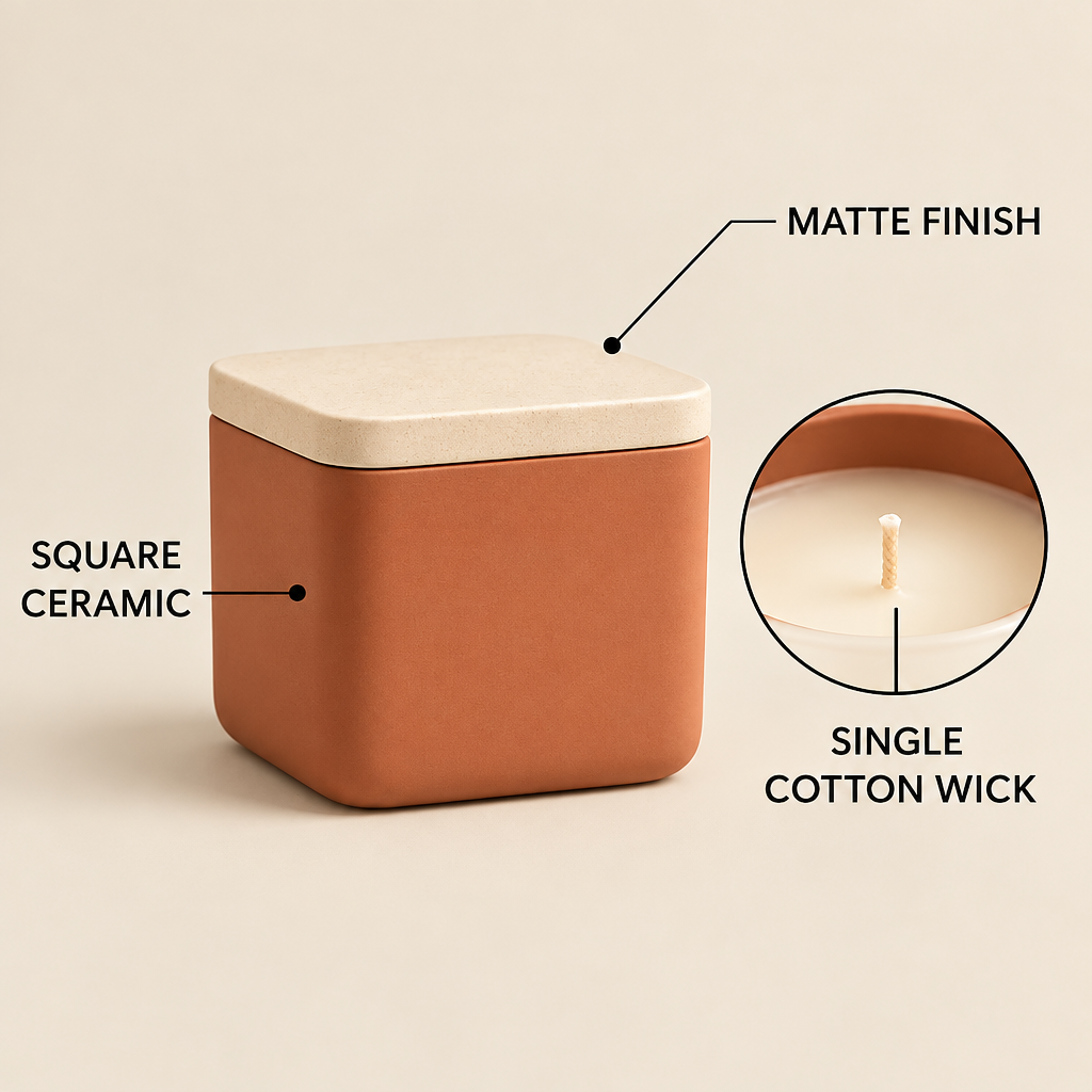 Merqavi™ Terracotta Square Ceramic Medium Scented Candle
