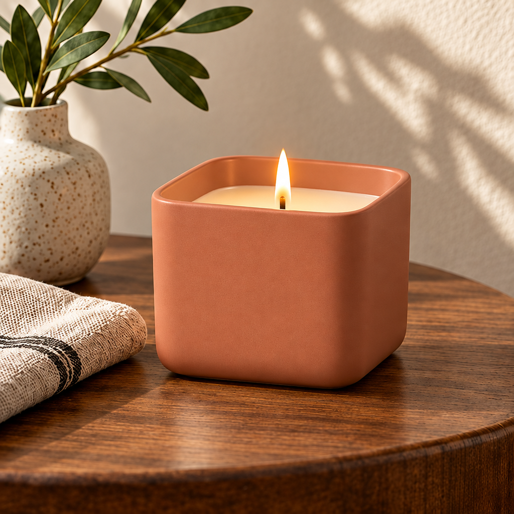Merqavi™ Terracotta Square Ceramic Medium Scented Candle