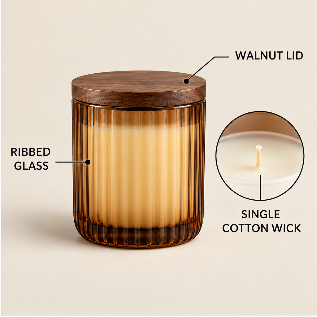 Merqavi™ Amber Ribbed Glass Medium Scented Candle
