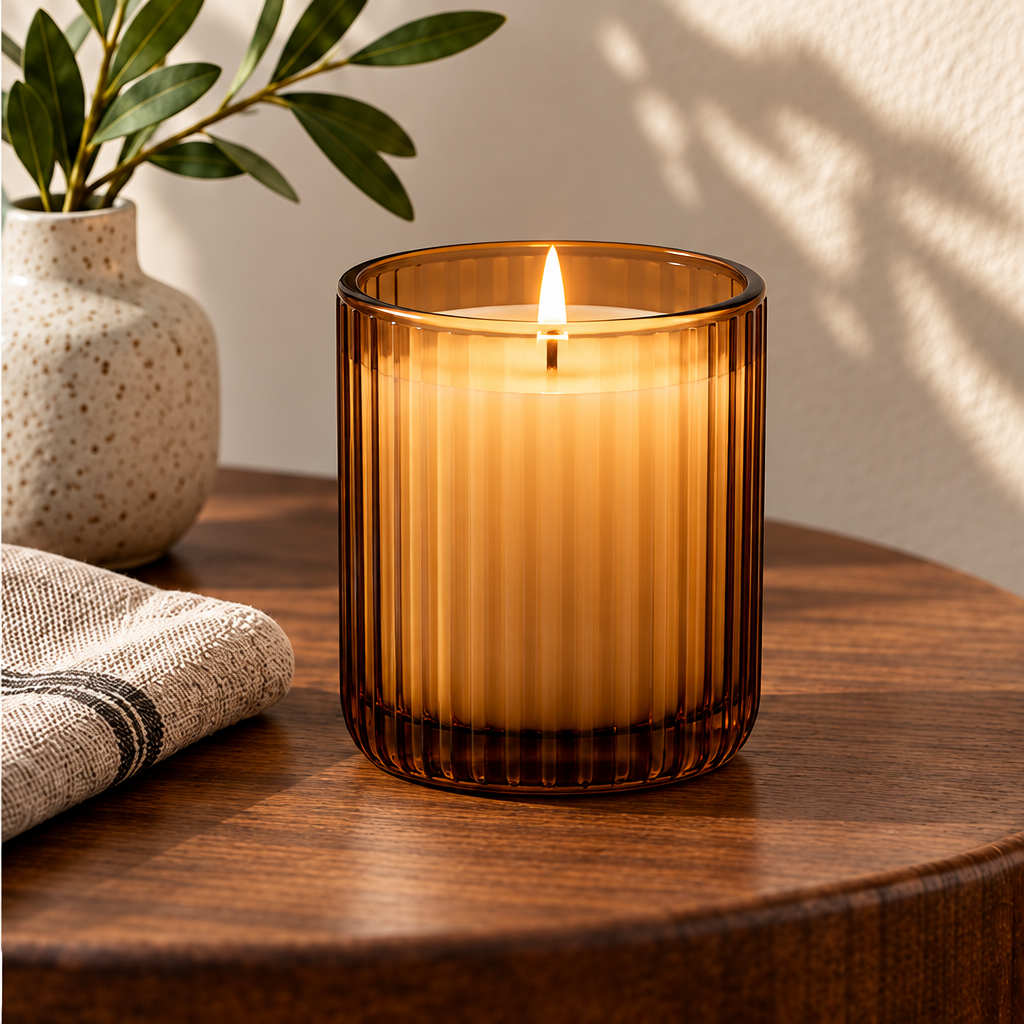 Merqavi™ Amber Ribbed Glass Medium Scented Candle