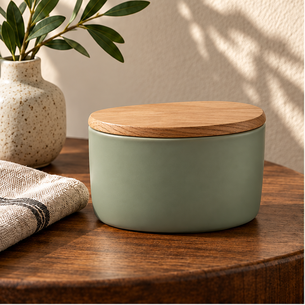 Merqavi™ Sage Green Oval Stoneware Medium Scented Candle
