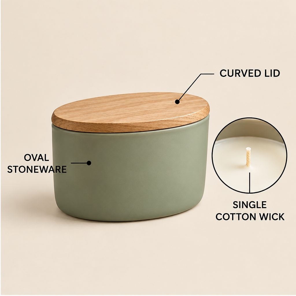 Merqavi™ Sage Green Oval Stoneware Medium Scented Candle
