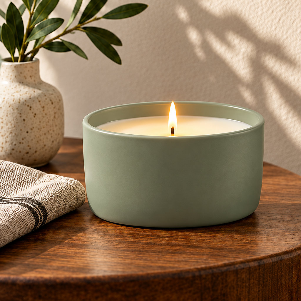 Merqavi™ Sage Green Oval Stoneware Medium Scented Candle