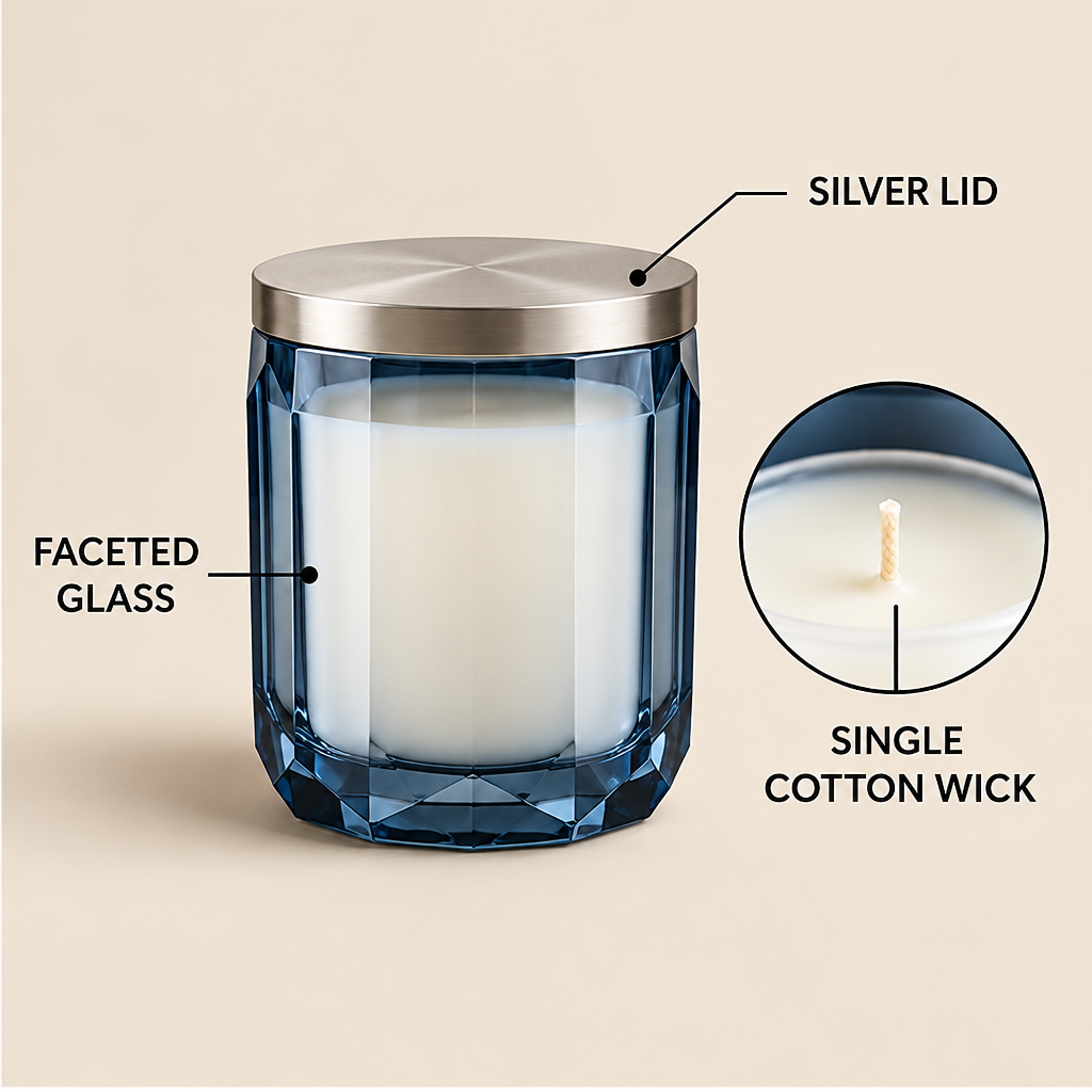 Merqavi™ Blue Faceted Glass Medium Scented Candle