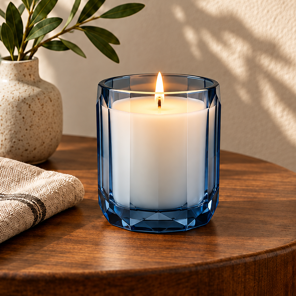 Merqavi™ Blue Faceted Glass Medium Scented Candle