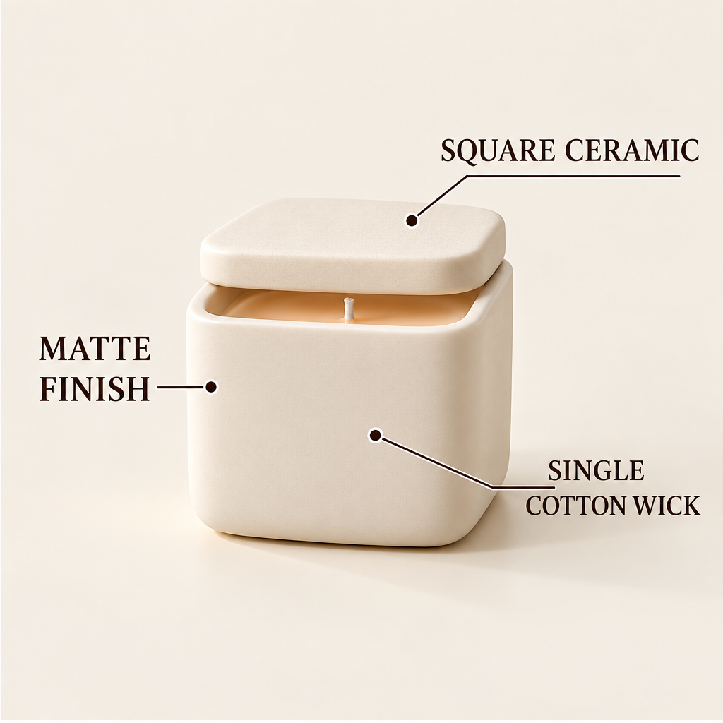 Merqavi™ Ivory Square Ceramic Sample Candle