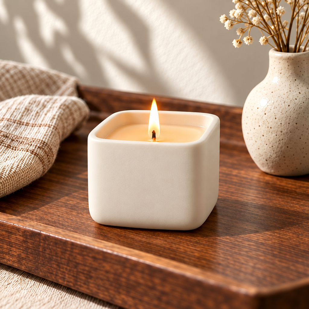 Merqavi™ Ivory Square Ceramic Sample Candle