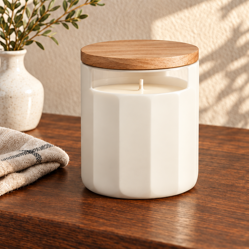 Merqavi™ Ivory Fluted Ceramic Large Jar Candle