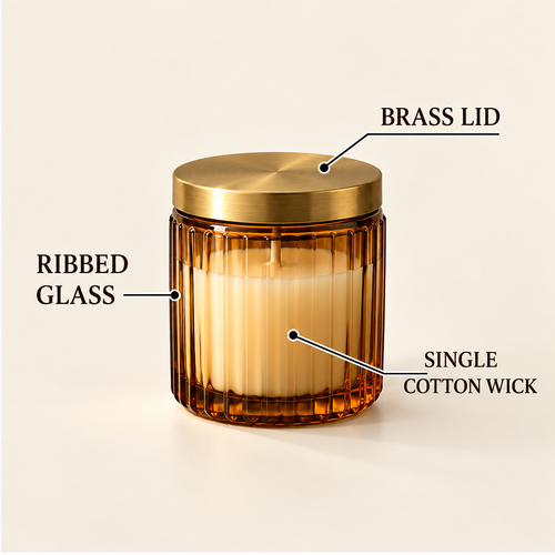 Merqavi™ Amber Ribbed Glass Brass Lid Sample Candle