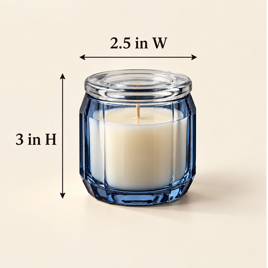 Merqavi™ Blue Faceted Glass Clear Lid Sample Candle
