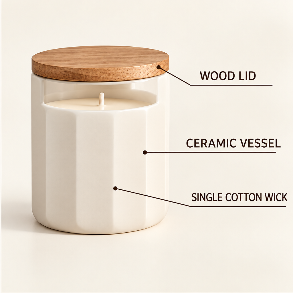 Merqavi™ Ivory Fluted Ceramic Large Jar Candle