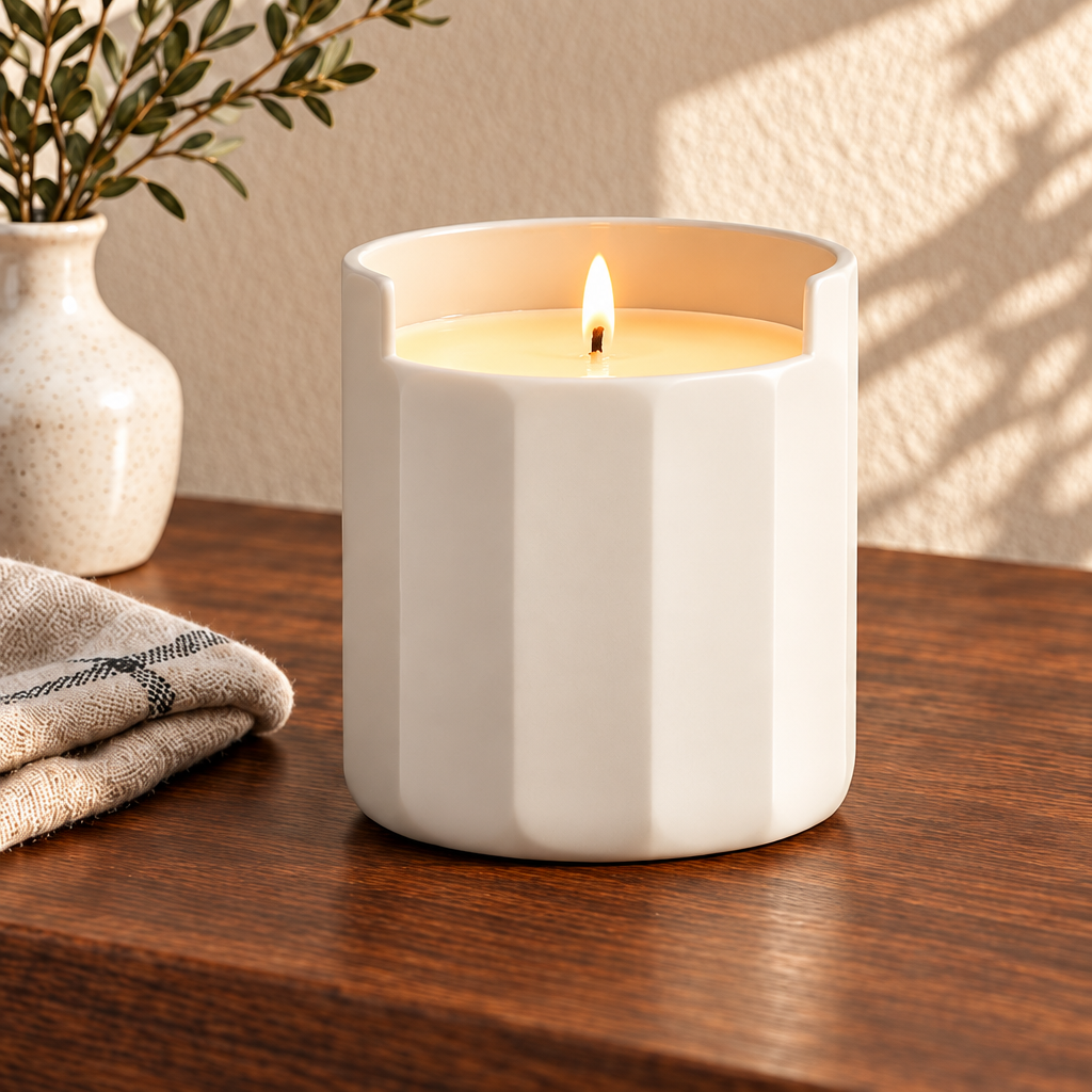 Merqavi™ Ivory Fluted Ceramic Large Jar Candle