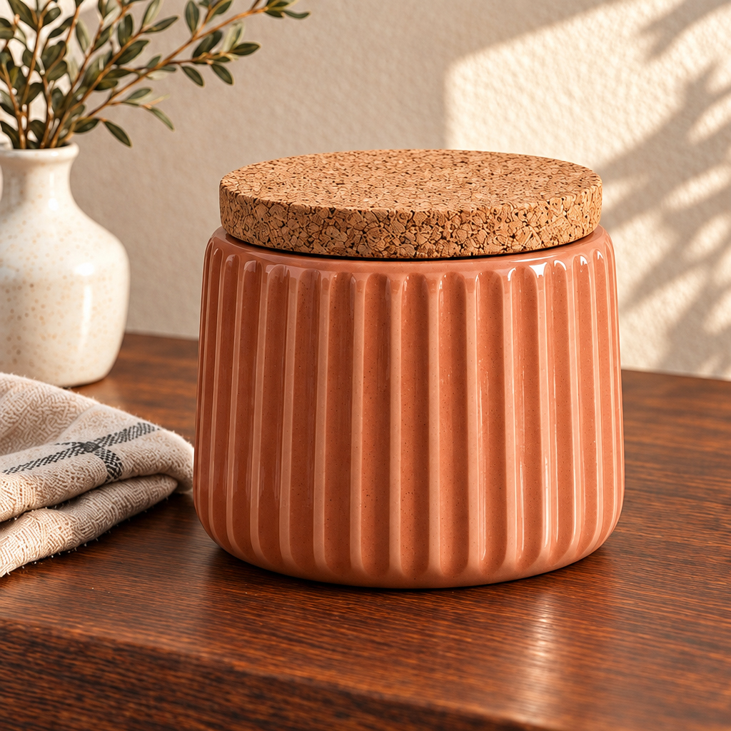Merqavi™ Terracotta Ribbed Stoneware Large Jar Candle
